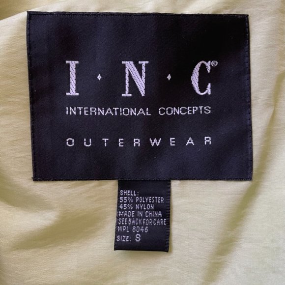INC vintage Y2K chartreuse trench, sz S - Picture 4 of 5
